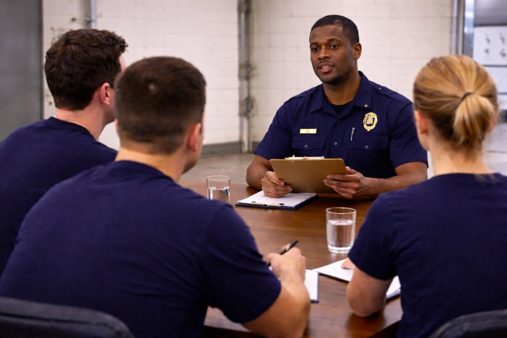fire officer leads team discussion